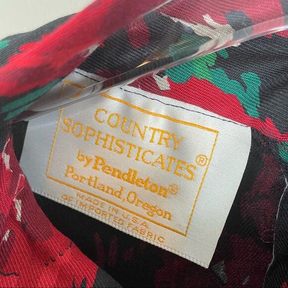 Vintage Pendleton Country Sophisticates Size 8 Floral Wool Blend Blouse Red - Picture 11 of 12